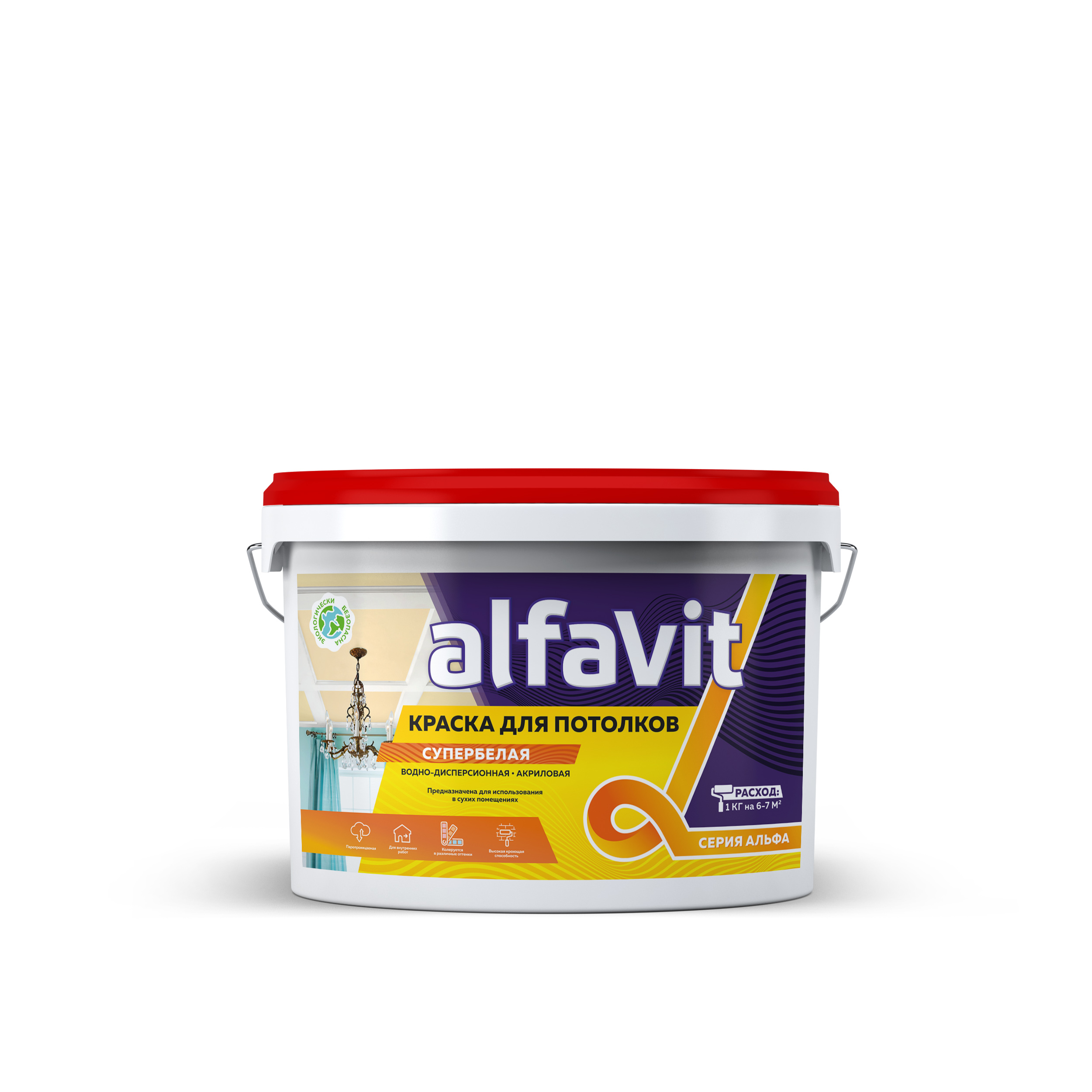 Краска для потолков водно-дисперсионная Alfavit серия Альфа, супербелая, 14 кг